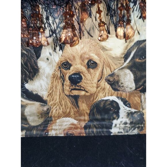 A Puppy Dog Pattern Satchel Purse Frilly Top Handle Beaded Quilted - Picture 2 of 15